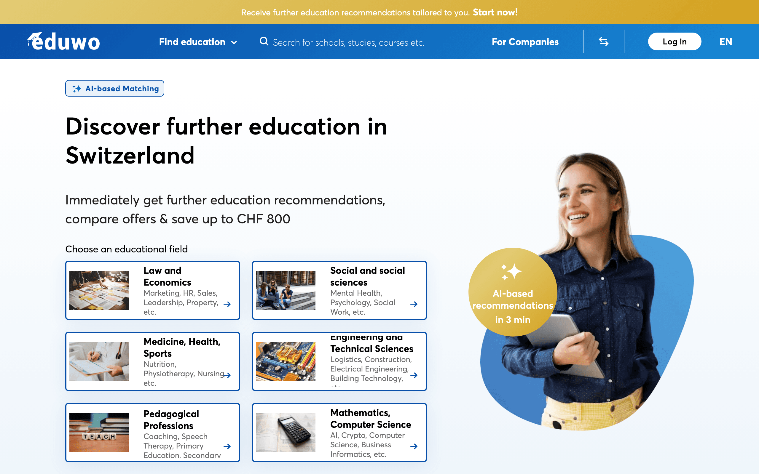Screenshot of the Eduwo continuing-education platform homepage.